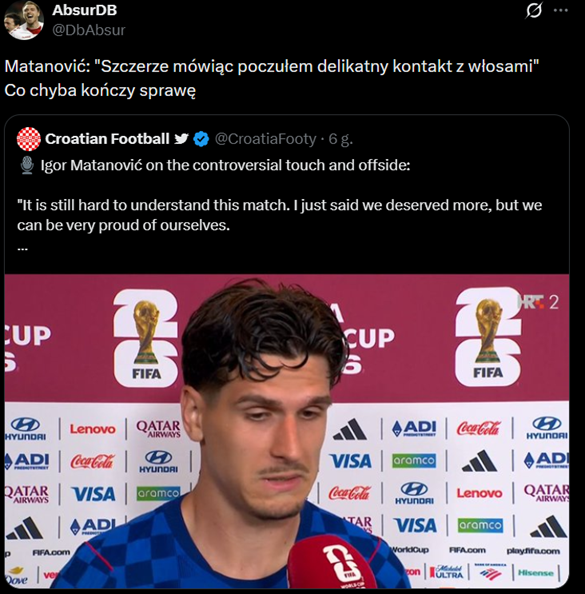 Oto CZYM Igor Matanović DOTKNĄŁ PIŁKĘ w kluczowej akcji reprezentacji Chorwacji...